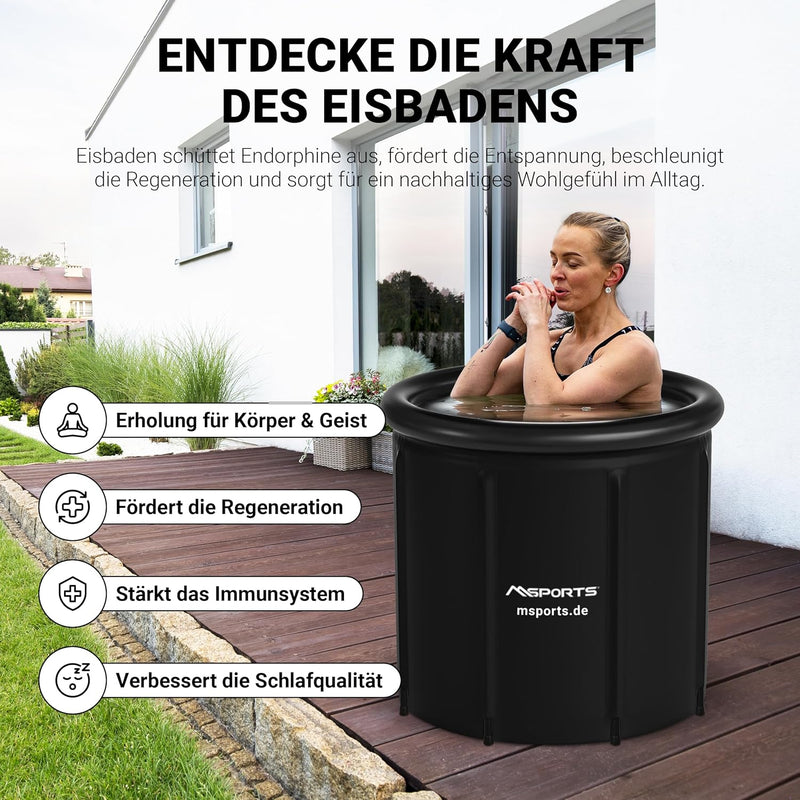 MSPORTS Eisbad Premium 80 cm Komplettset Tragetasche, Thermodeckel, Luftpumpe, Kopfkissen, Allwetter