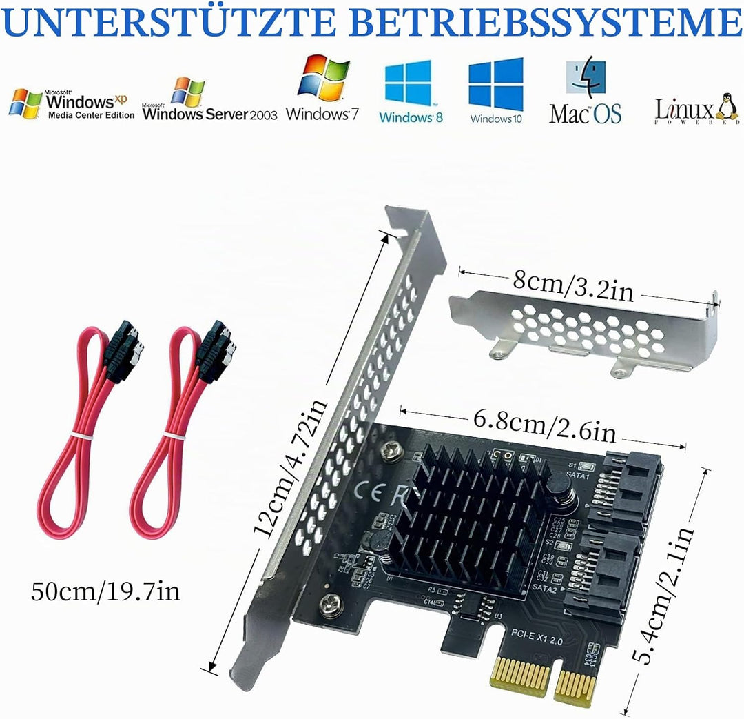 PCI-E zu SATA3.0 Erweiterungskarte 2 Ports, PCIe SATA III 6Gbps Max Speed Controller Karten für PCI-