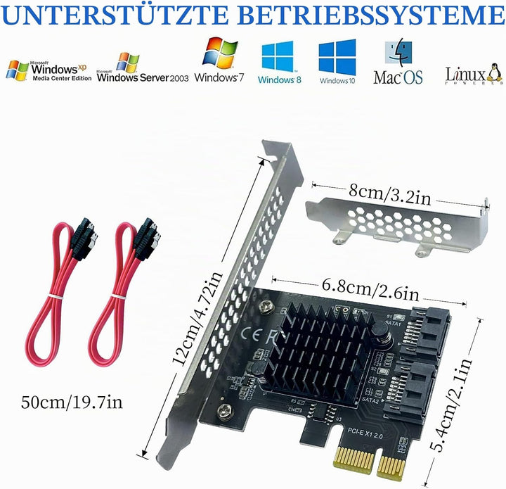 PCI-E zu SATA3.0 Erweiterungskarte 2 Ports, PCIe SATA III 6Gbps Max Speed Controller Karten für PCI-