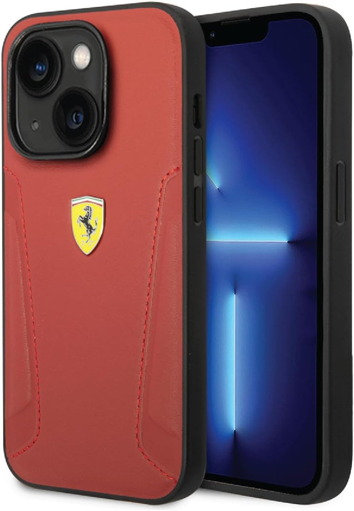 CG MOBILE Ferrari Schutzhülle für iPhone 14 in Rot mit heissen geprägten Seiten, schützendes Echtled