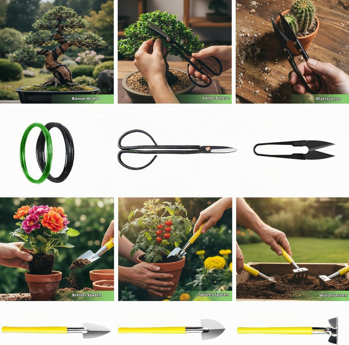 MOSFiATA Bonsai Werkzeug Set Pflegeset 7-teilig Mini Gartenwerkzeug für Bonsai Baum und Zimmerpflanz