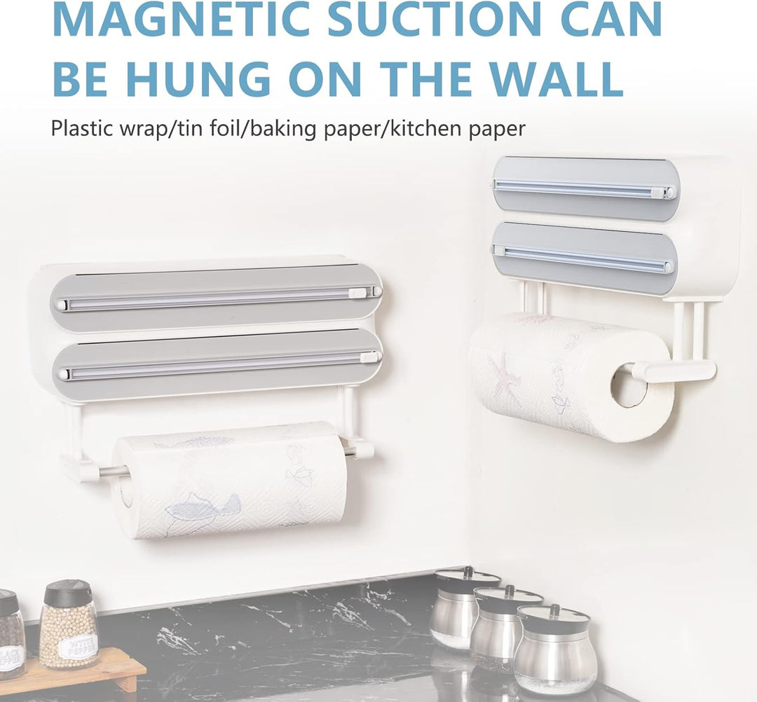 3 in 1 Küchenrollenhalter Magnetisch | Frischhaltefolienspender mit Scharfen Klingen | Folienschneid