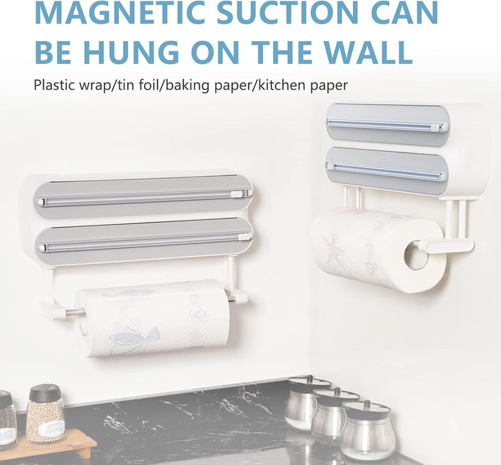 3 in 1 Küchenrollenhalter Magnetisch | Frischhaltefolienspender mit Scharfen Klingen | Folienschneid