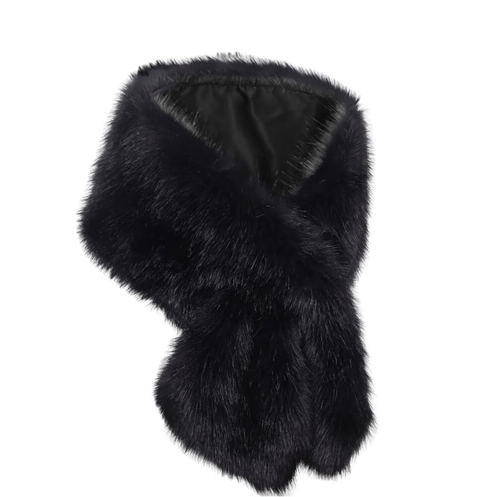 ISAKEN Damen Kunstfell Schals Braut Hochzeit Kunstpelz Schal Wrap Schwarz Braut Pelz Schal Stola Fur