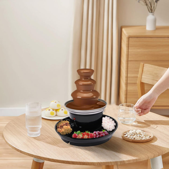 Schokobrunnen 3 Etagen 40W Elektrische Schokoladenbrunnen Edelstahl Schokoladenfondue-Set mit 6 Gabe