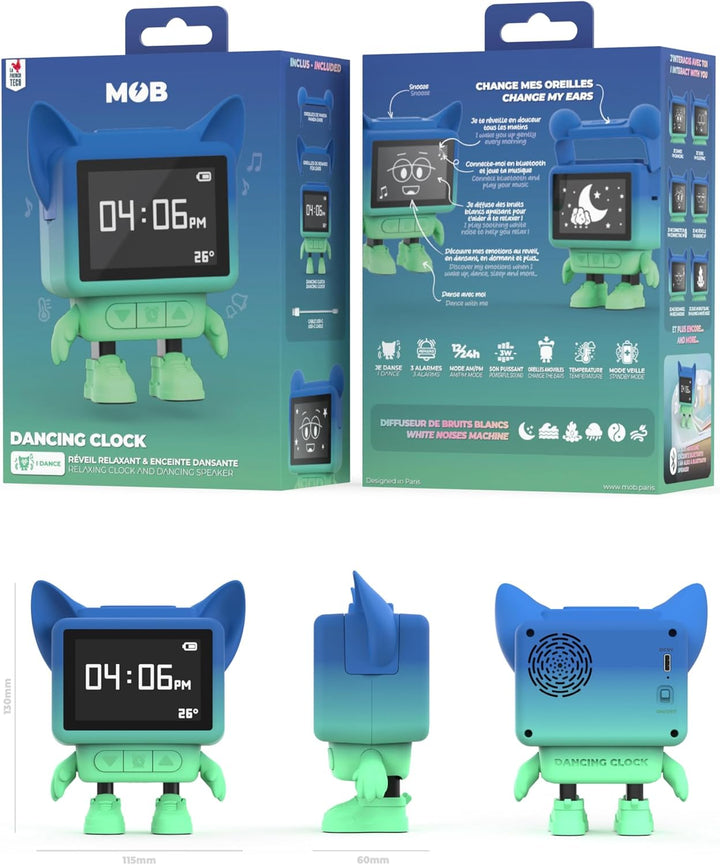 Mob Wecker und Lautsprecher, Bluetooth, für Kinder, Tanz in Musik, LCD-Display, emotional & beruhige