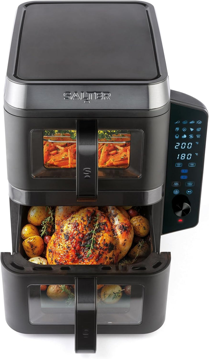 Salter VertiCook View Heissluftfritteuse - Vertikale Doppelschublade, Kochen auf 4 Ebenen, 9L Kapazi