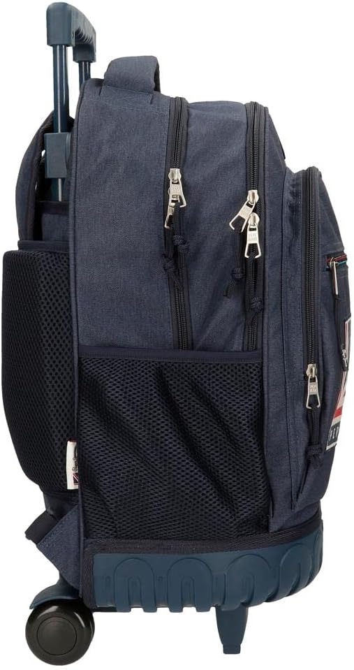 Pepe Jeans Aidan Compact Rucksack, 2 Räder, Blau, 33 x 44 x 21 cm, Polyester, 30,49 l Rucksack mit R