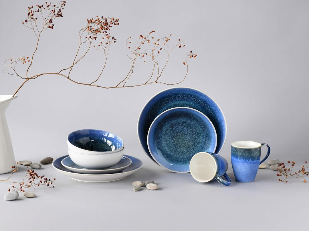 CreaTable, 25862, Serie Caldera Blau, Geschirrset, Kombiservice 8 teilig, Blau