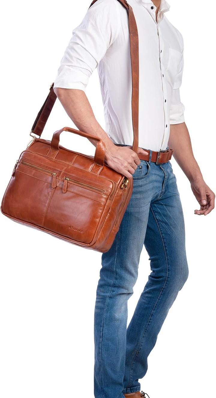 STILORD 'Explorer' Lehrertasche Leder Herren Damen Aktentasche Büro Schulter- oder Umhängetasche für