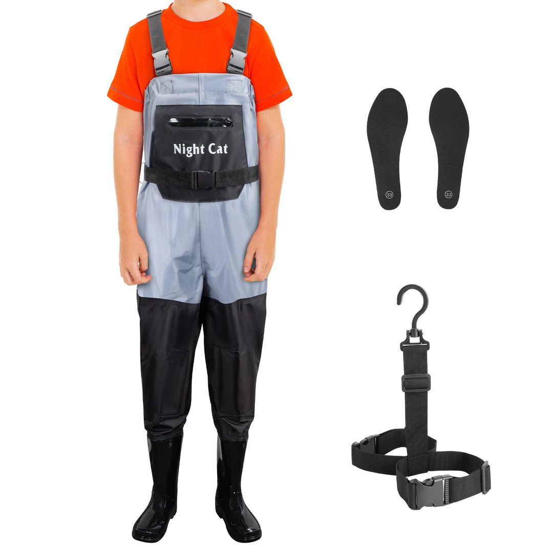 Night Cat Wathose Für Kinder Wathose mit Stiefeln wasserdichte Atmungsaktive Crosswater Waders Blau