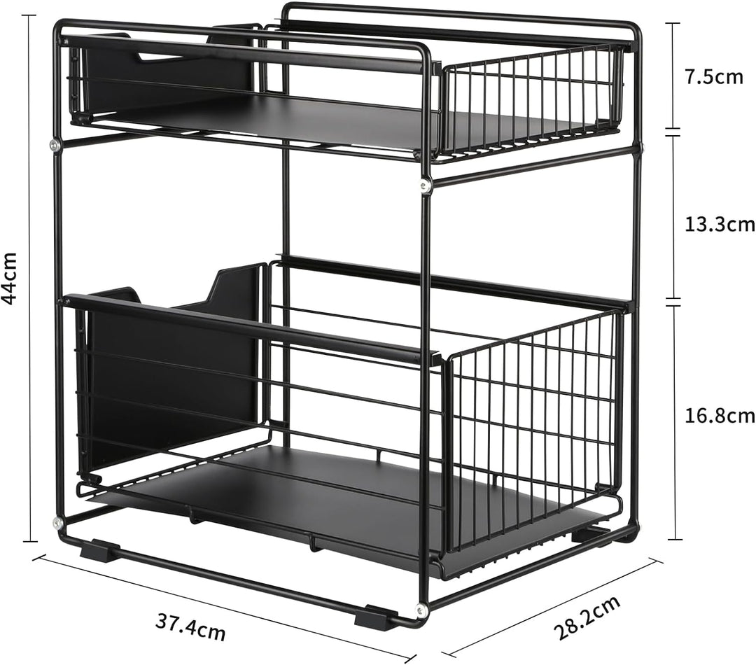 GLIT Unterschrank mit 2 Ebenen, Küchenorganizer mit 2 Schubladen, Aufbewahrungskorb für Küche, Speis