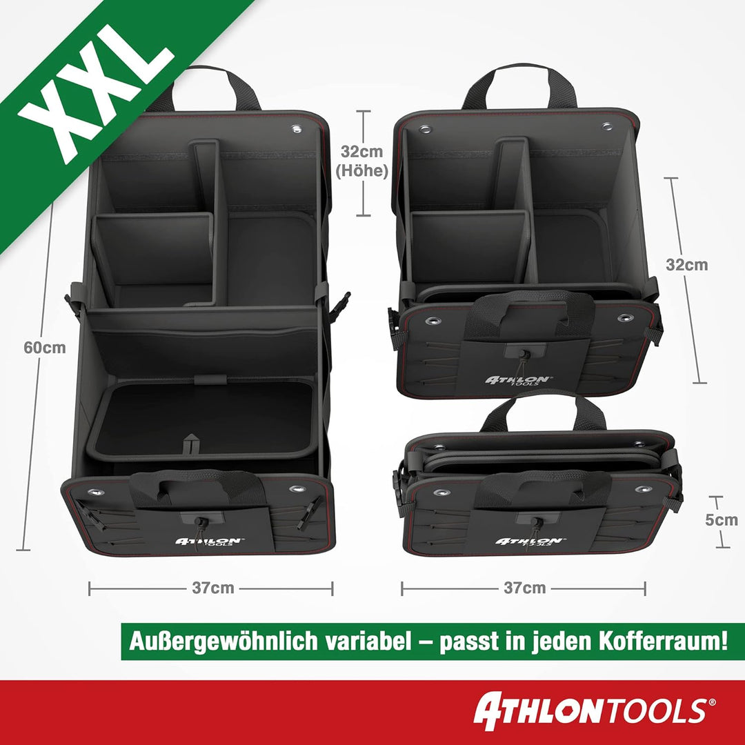 ATHLON TOOLS Premium Kofferraumtasche mit Deckel - 60 Liter XXL Kofferraum-Organizer - Extra stabile