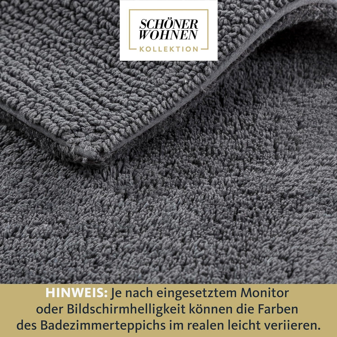 Schöner Wohnen Kollektion Badteppich einfarbig anthrazit 40 x 60 cm – waschbare Badematte rutschfest