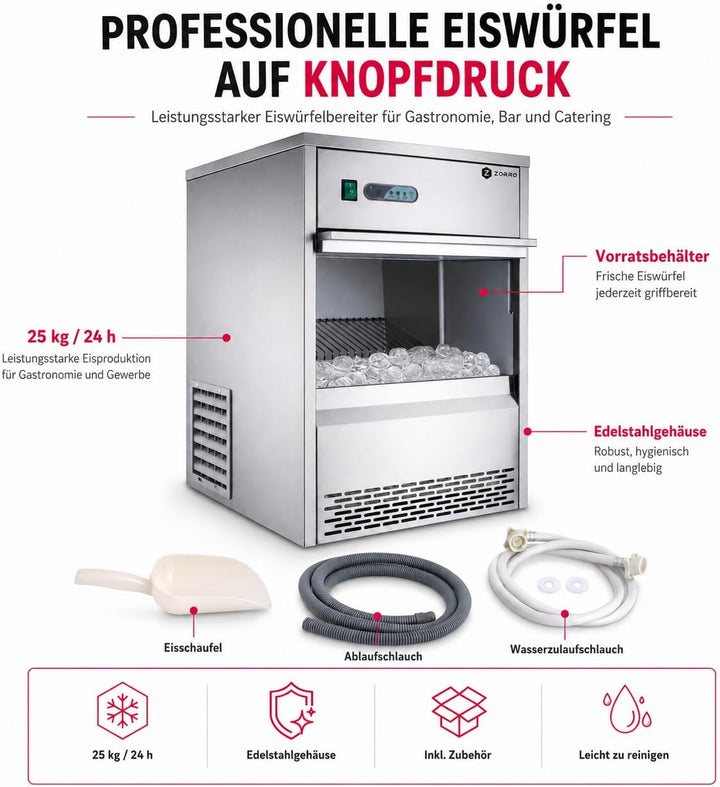 ZORRO - Eiswürfelbereiter ZEB 25 ECO - Gastro 25kg/24h- Eiswürfelmaschine mit
