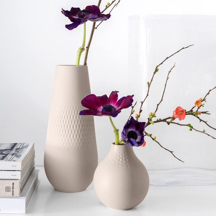 Villeroy & Boch - Manufacture Collier sand, hohe Vase Carré, 26 cm, Premium Porzellan, Beige, Hoch C