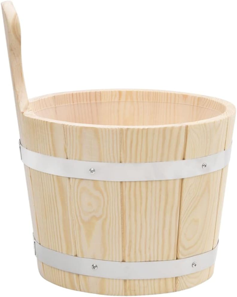 Saunakübel und Saunakelle Set aus massivem Kiefernholz mit 5 Liter Fassungsvermögen, 36 cm Langer Sc