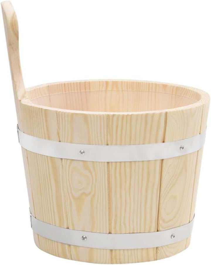Saunakübel und Saunakelle Set aus massivem Kiefernholz mit 5 Liter Fassungsvermögen, 36 cm Langer Sc