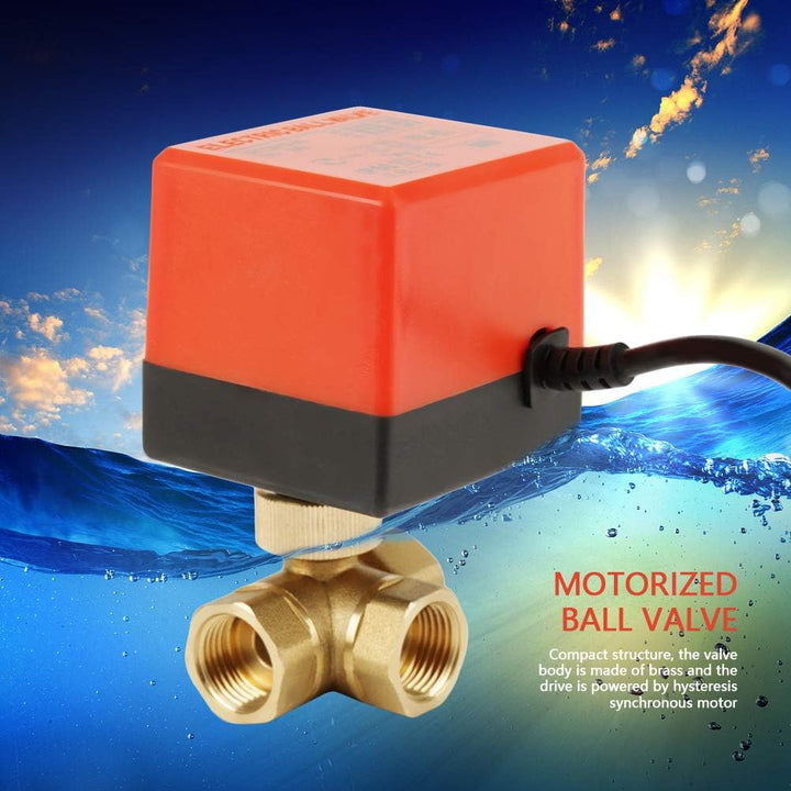 G1/2 "DN15 Messing motorisierter Kugelhahn, elektrischer 3-Wege-220-V-Wechselstrom-Kugelhahn zur Dur