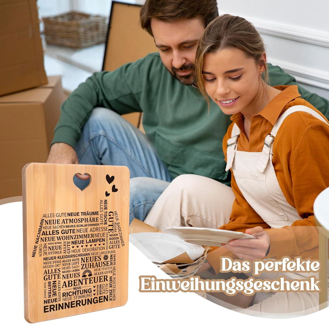 Einzugsgeschenke Haus - Bambus Schneidebrett Geschenk zum Einzug ins Haus, Richtfest Geschenk, Einwe