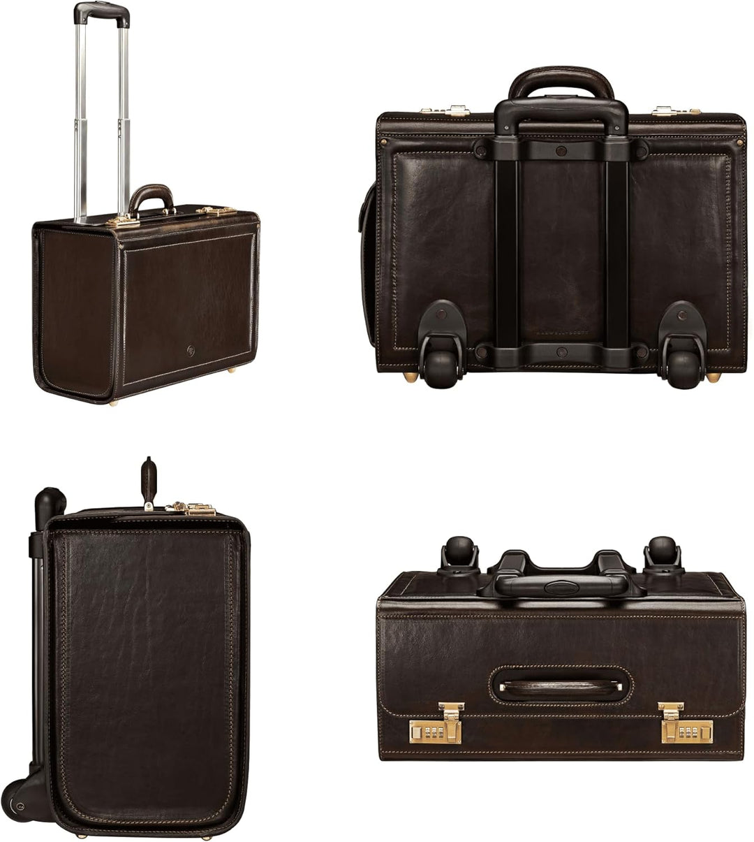 Maxwell Scott Handgefertigter Luxus Leder Pilotenkoffer mit Rollen VareseW in Dunkelbraun, Dunkelbra