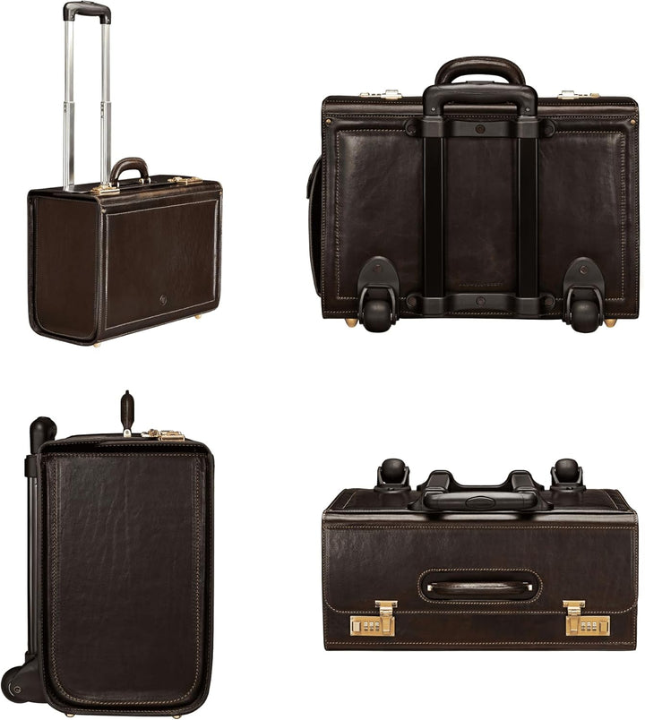 Maxwell Scott Handgefertigter Luxus Leder Pilotenkoffer mit Rollen VareseW in Dunkelbraun, Dunkelbra