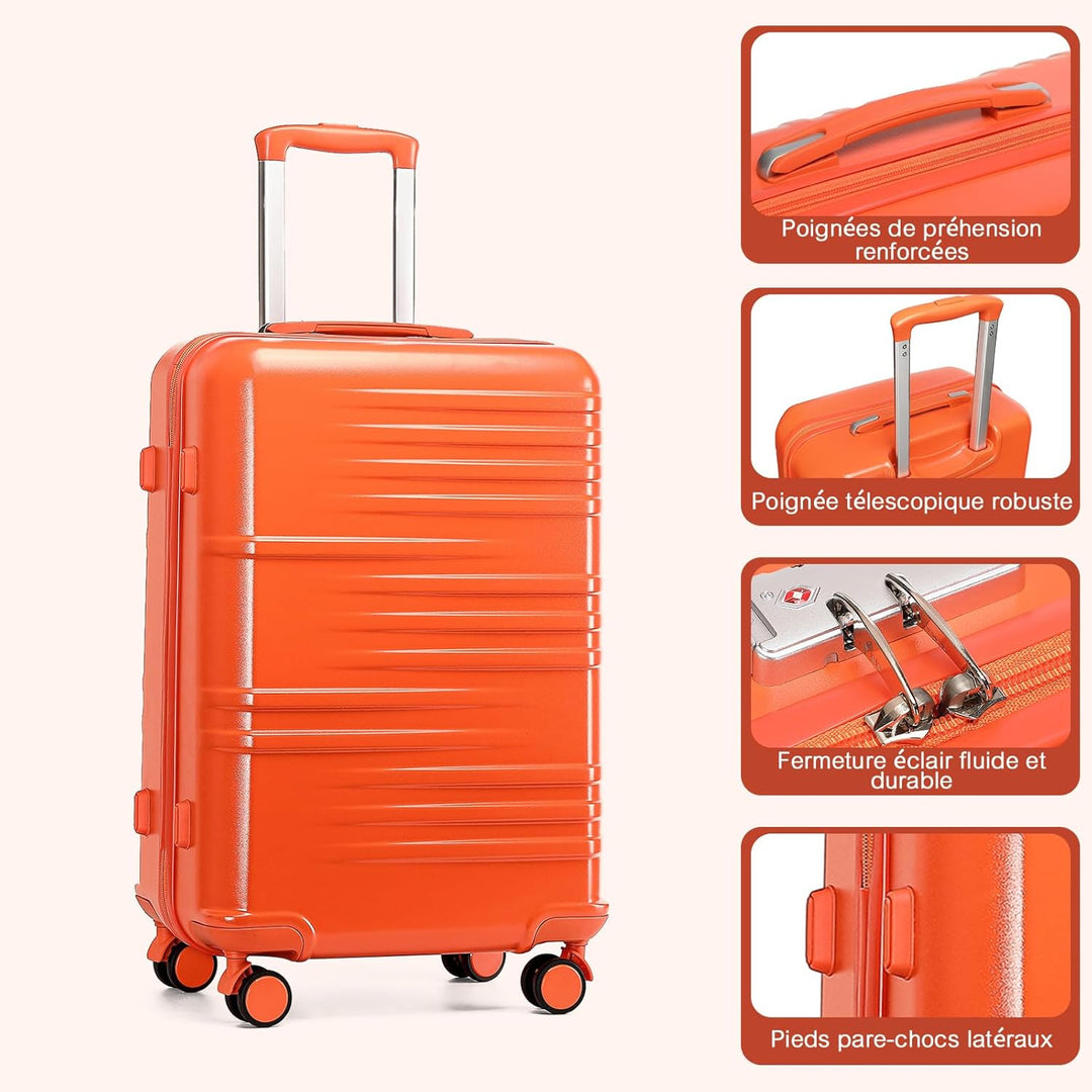 British Traveller Reisekoffer Set Handgepäck Koffer Trolleys Hartschalenkoffer ABS+PC mit 4 Spinnerr