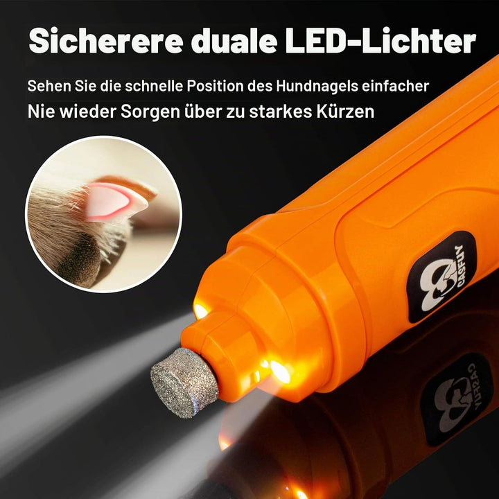 Casfuy Krallenschleifer für Hunde mit 2 LED-Leuchten – 2 Geschwindigkeiten, leiser, leistungsstarker