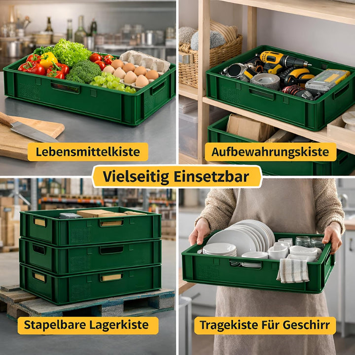 BURI 10 Stück Fleischkiste E1 Lagerkiste 60x40x12,5 cm Metzgerkiste Eurobox Dunkelgrün - flache Stap