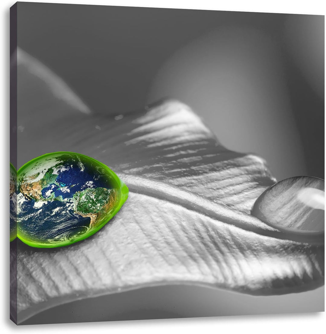 Pixxprint Erde in einem Tautropfen als Leinwandbild Quadratisch/Grösse: 70x70 / Wandbild/Kunstdruck/
