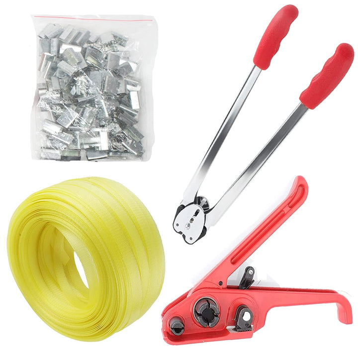 Manuelle Umreifungsset incl.Versiegelung Spanngerät 100m Umreifungsban 50 Stück Clips für Spanner PP