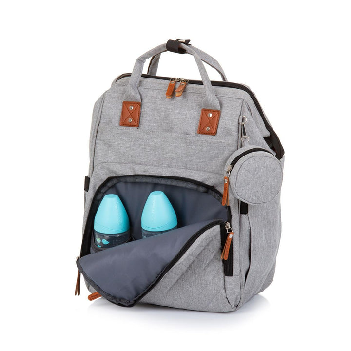 Chipolino Wickeltasche, Kinderwagen Rucksack Reissverschluss Schnullertasche, Farbe:hellgrau, Hellgr