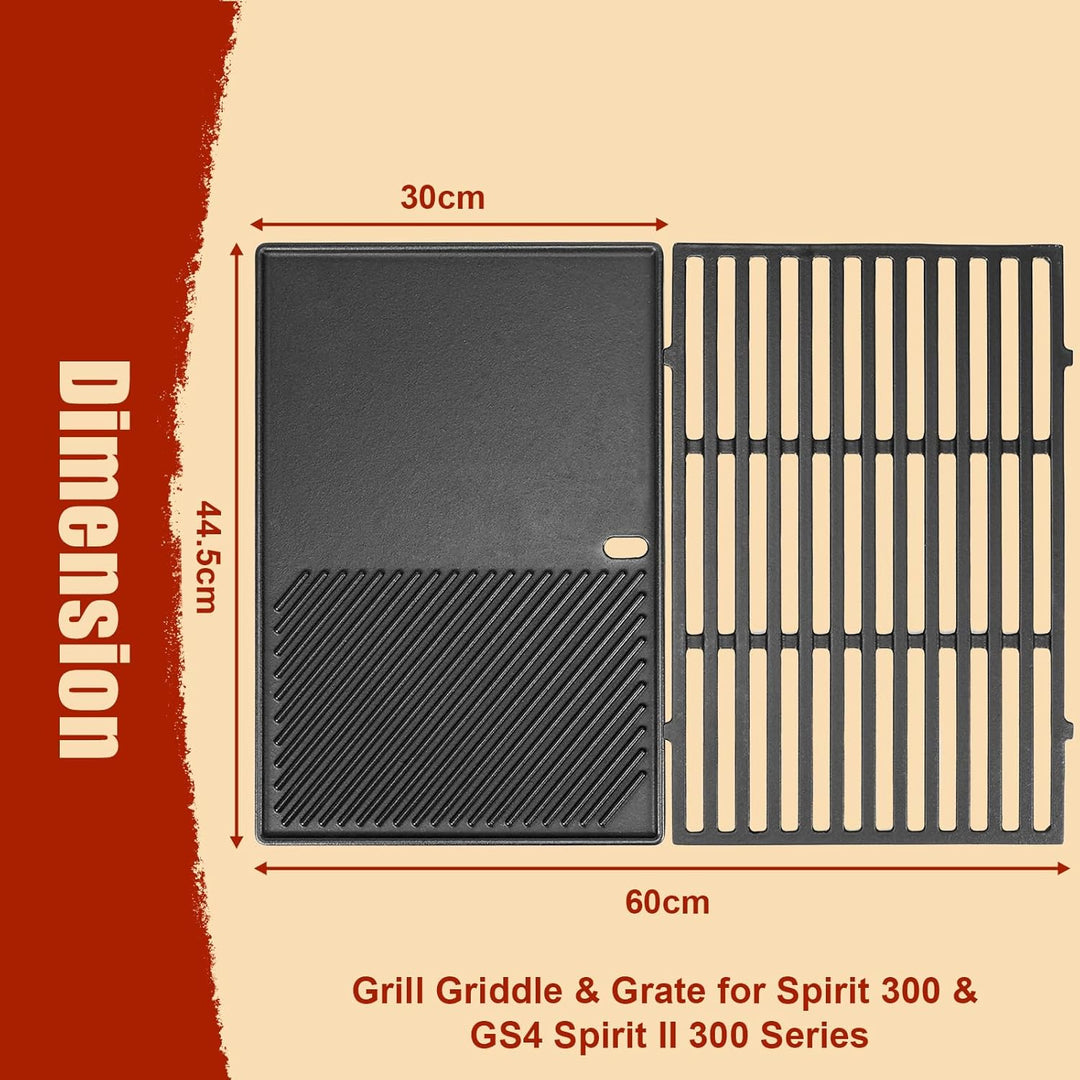 Denmay 7638 44,5 cm Grillrost & Grillplatte für Weber Spirit I & II 300 Serie (mit vorderen Brennerk