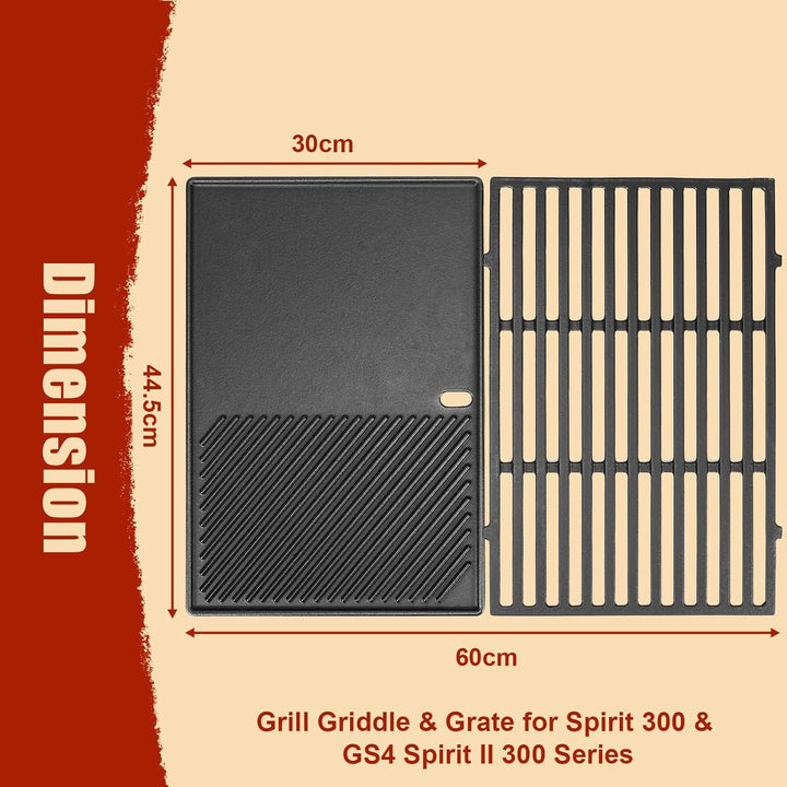 Denmay 7638 44,5 cm Grillrost & Grillplatte für Weber Spirit I & II 300 Serie (mit vorderen Brennerk