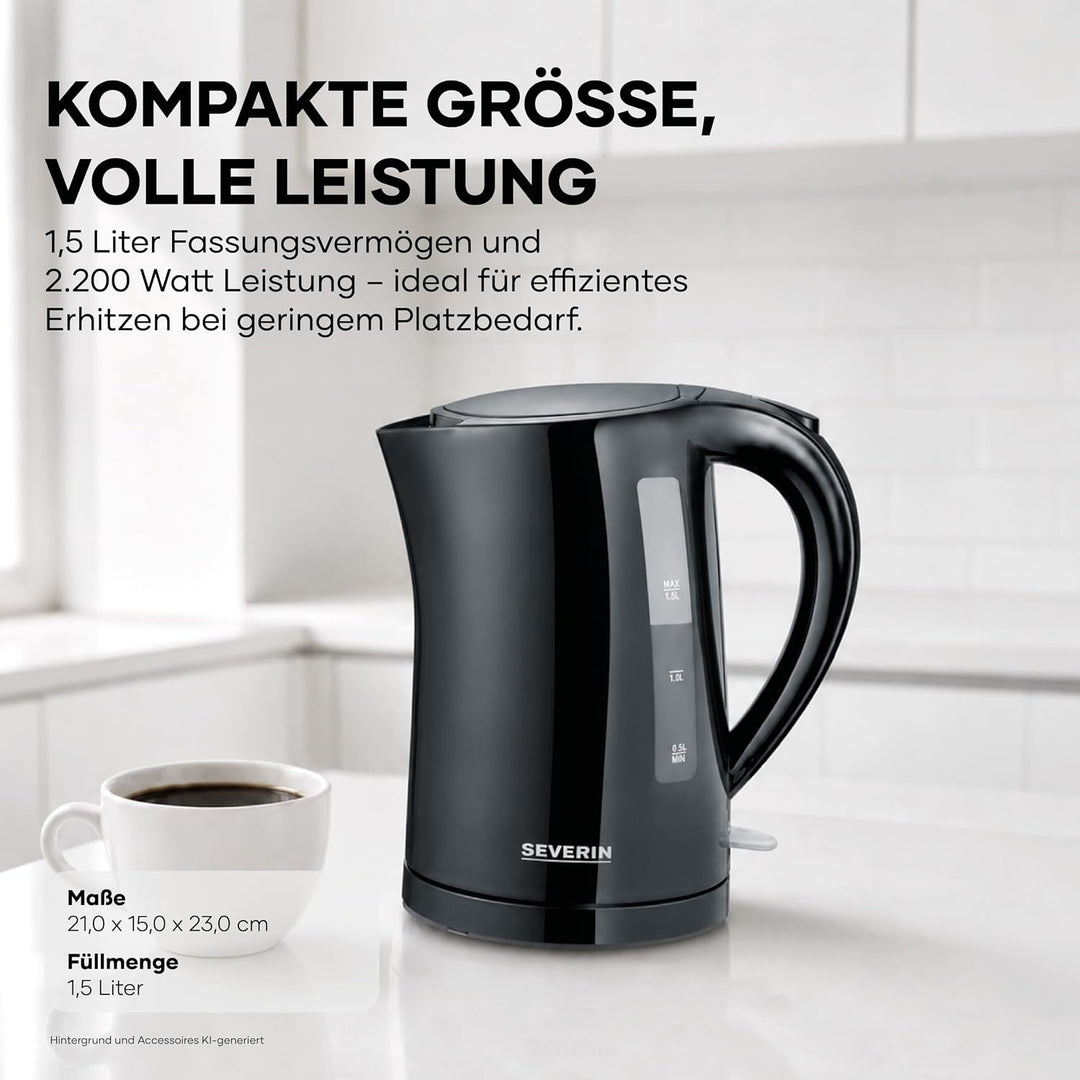 SEVERIN Wasserkocher 1,5 L, leistungsstarker und kompakter Wasserkocher in hochwertigem Design, elek