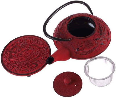 Lachineuse – Teeservice aus Gusseisen – Motiv Asiatischer Drache – 4 Personen Drache Rot, Drache Rot