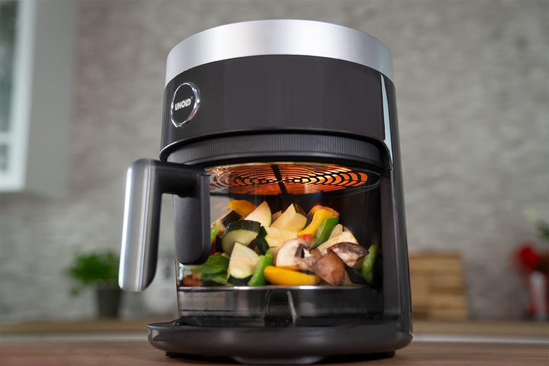 Unold 58695 Glas Heissluftfritteuse BPA-frei - Air fryer,1.200 Watt, LED-Touchscreen, 10 Automatikpr