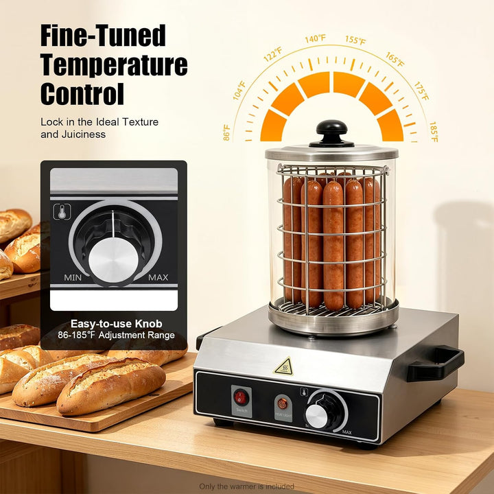 Profi Hot Dog Maker, 350w Edelstahl Wurstwärmer, Elektrisch Würstchenwärmer, 30-85℃ Temperatur, Wurs