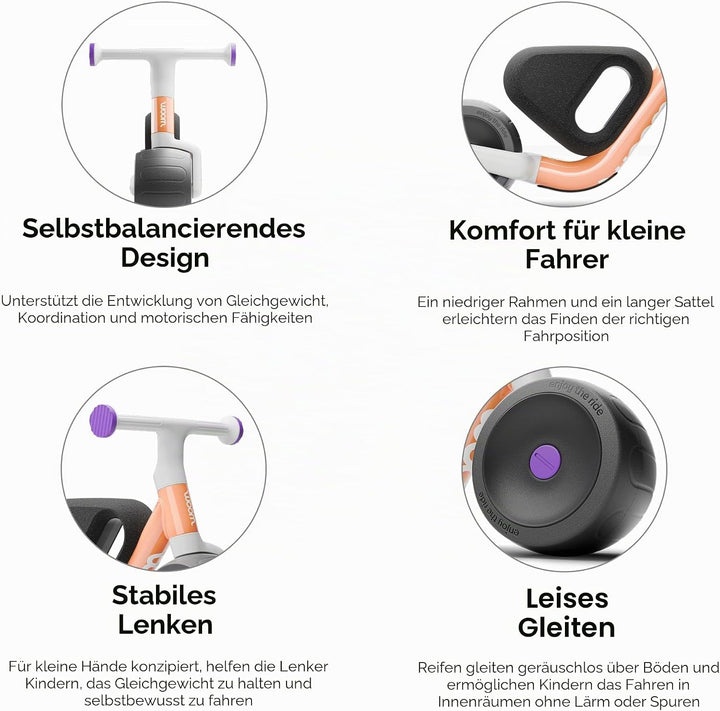Woom WOW Leichtgewichtiges Aluminium Laufrad erstes Fahrrad ohne Pedal, für Babys und Kleinkinder vo