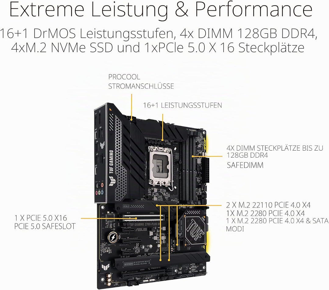 ASUS TUF Gaming Z790-Plus D4 Mainboard Sockel Intel LGA1700 (ATX, PCIe 5.0, DDR4 Speicher, 4x M.2, H