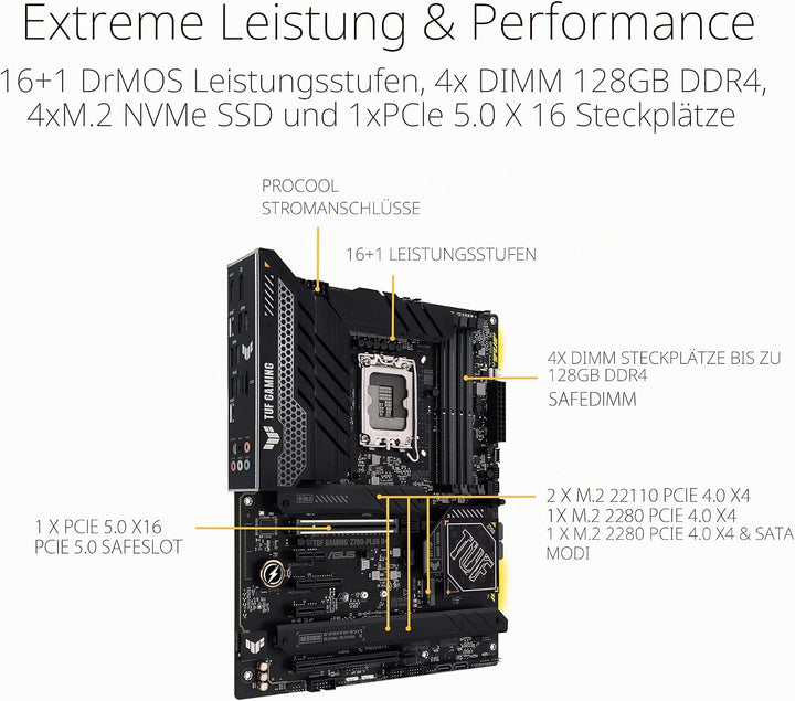 ASUS TUF Gaming Z790-Plus D4 Mainboard Sockel Intel LGA1700 (ATX, PCIe 5.0, DDR4 Speicher, 4x M.2, H