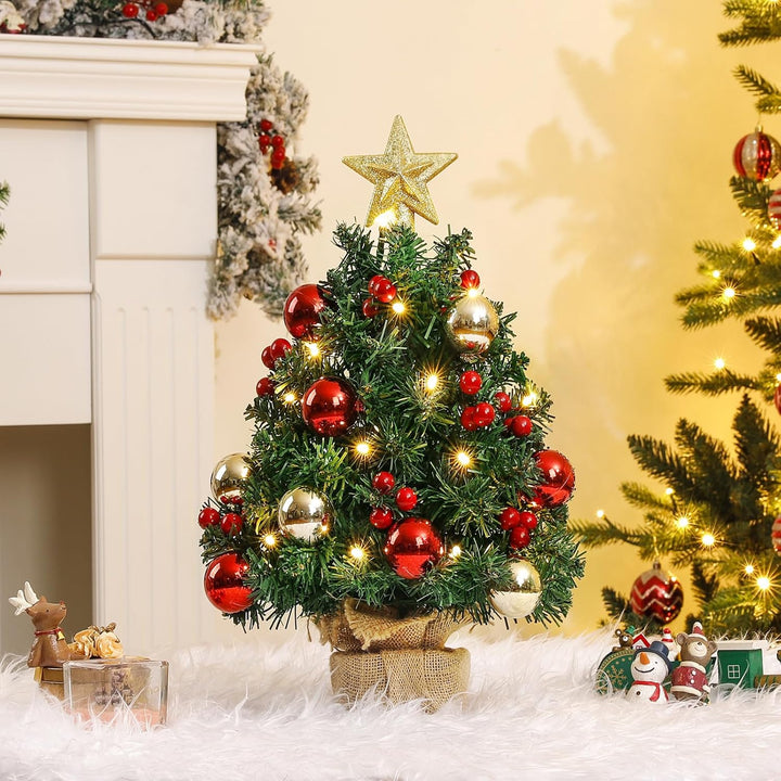Yorbay Mini Weihnachtsbaum mit 20 warmweiss LEDs 8 Licht Modi, Tannenbaum mit Stern-Baumspitze und D