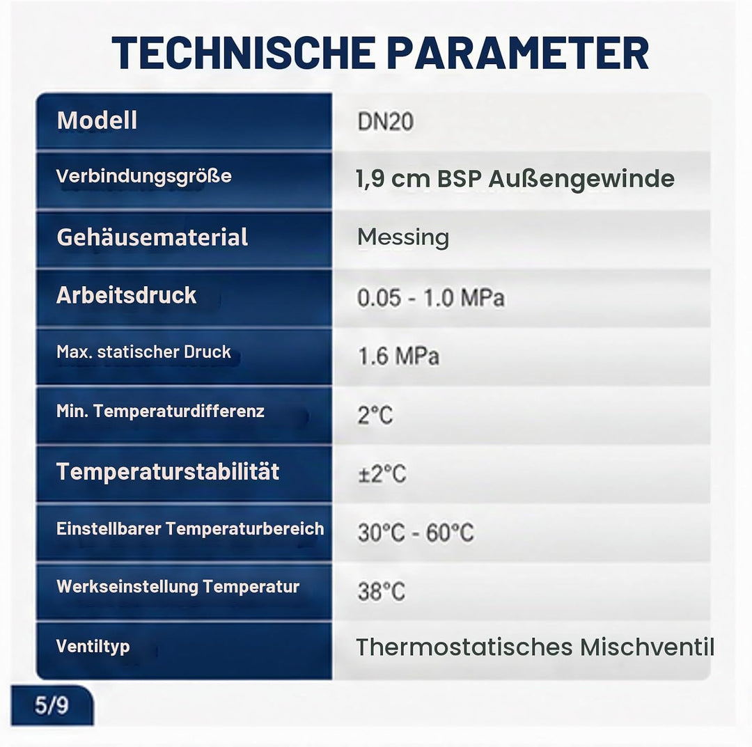 Thermostat Wassermischventil, 3-Wege Aussengewinde DN20 Messing Wassermischventil für Solarwarmwasse