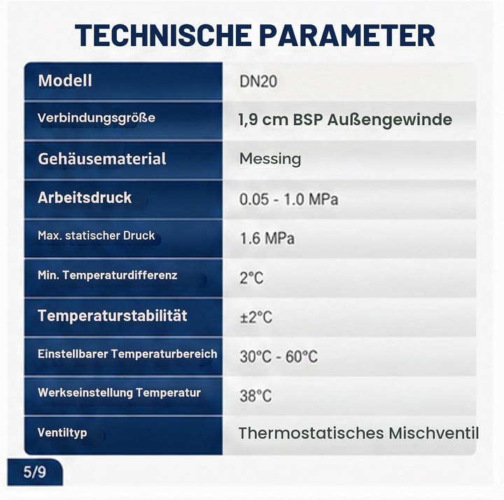 Thermostat Wassermischventil, 3-Wege Aussengewinde DN20 Messing Wassermischventil für Solarwarmwasse