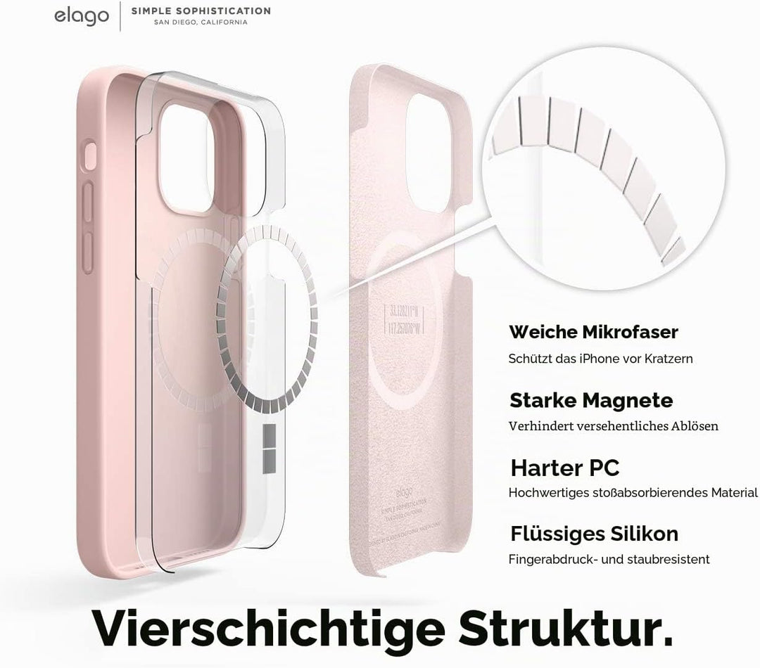 elago Magnetische Silikonhülle, kompatibel mit iPhone 12 und iPhone 12 Pro (6,1 Zoll), eingebaute Ma