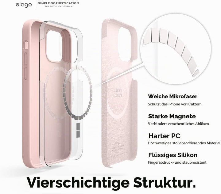 elago Magnetische Silikonhülle, kompatibel mit iPhone 12 und iPhone 12 Pro (6,1 Zoll), eingebaute Ma