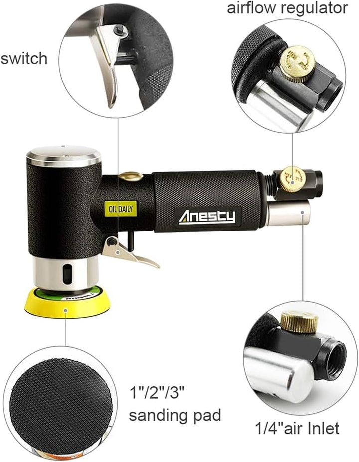 Anesty 25mm 50mm 75mm Druckluft Exzenterschleifer Mini Poliermaschine Auto Polierer Set