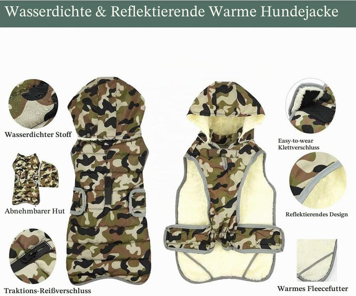 Winter Hundejacke with Abnehmbarem Hut, Hundemantel Wasserdicht Reflektierend Hund Mantel Warme Hood
