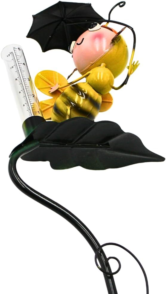 Dekohelden24 Metall-Gartenstecker Pflanzstecker Beetstecker Bodenstecker Biene mit Regenmesser als R