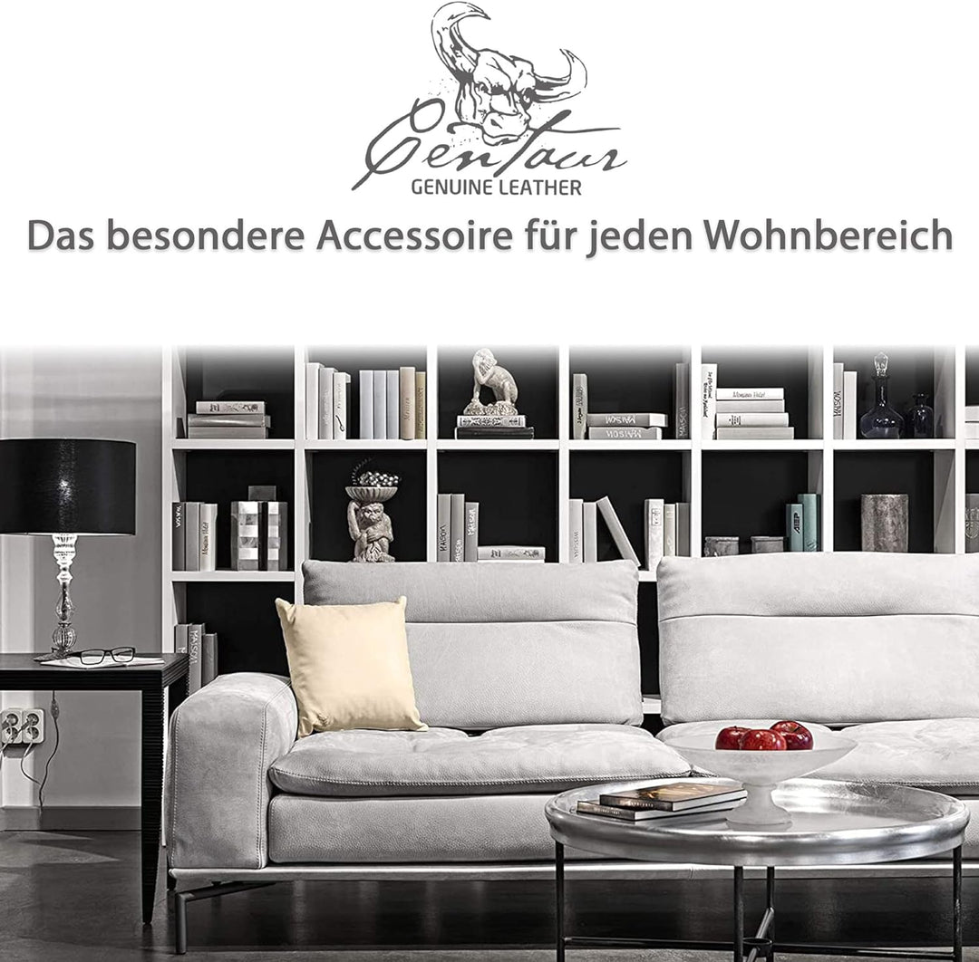 Centaur - Deko Lederkissen 40 x 40 cm für Sofa oder Schlafzimmer Champagner/beige - Echt Leder Kisse